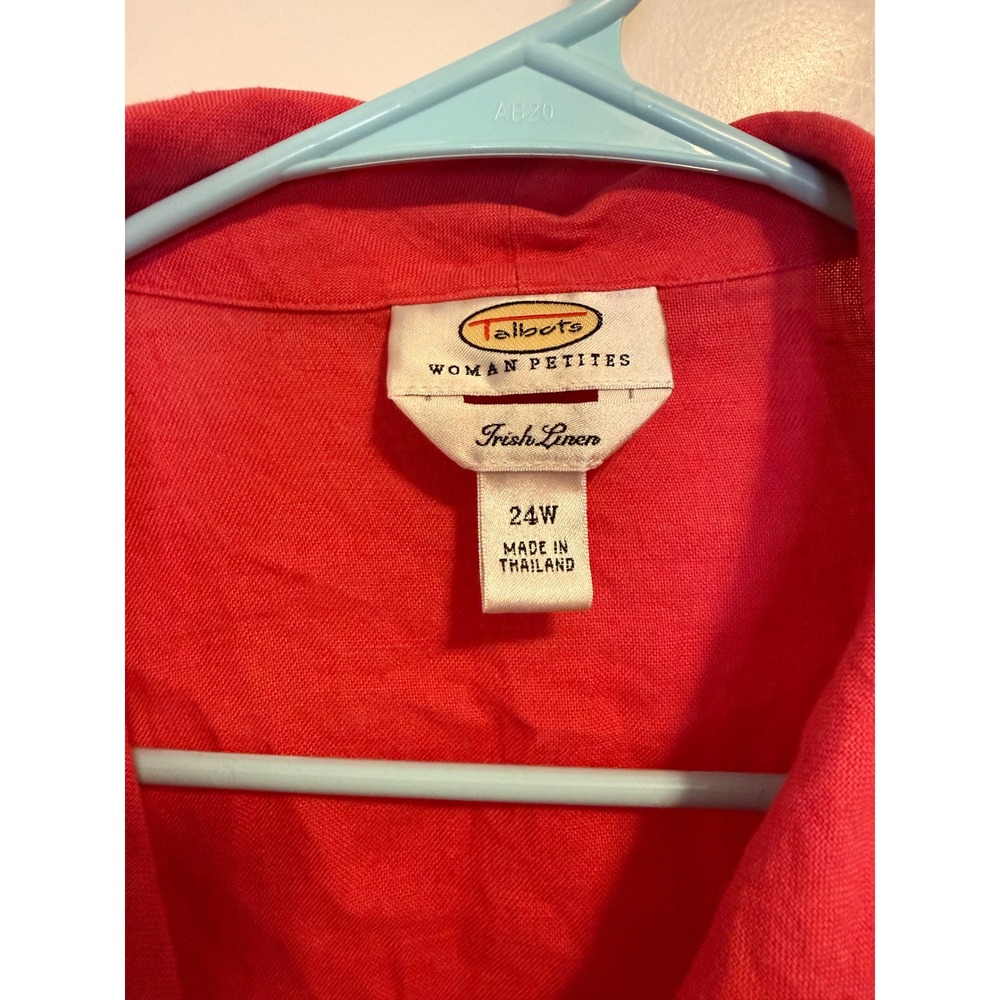 Talbots Irish Linen Shirt Women 24W Pink‎ Excellent Button Down Coastal Classic